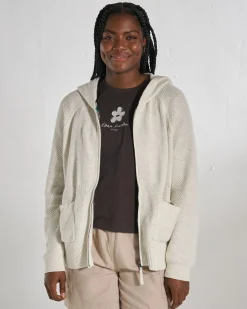 Damen Cove Bio-Baumwoll Strick Hoodie mit Reißverschluss- Off White