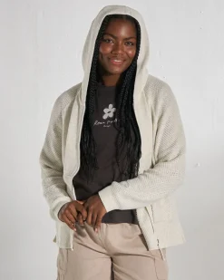 Damen Cove Bio-Baumwoll Strick Hoodie mit Reißverschluss- Off White