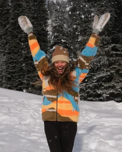 Damen Fairbanks Fleecejacke mit durchgehendem Reißverschluss aus Sherpa-Fleece – Mountain Sunset Multi