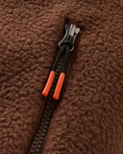 Damen Home Weste mit durchgehendem Reißverschluss aus Sherpa – Biscuit/Chestnut
