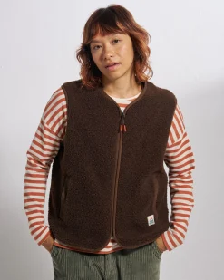 Damen Tawny Kragenlose Deep-Pile Sherpa Weste
