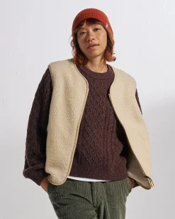 Damen Tawny Kragenlose Deep-Pile Sherpa Weste