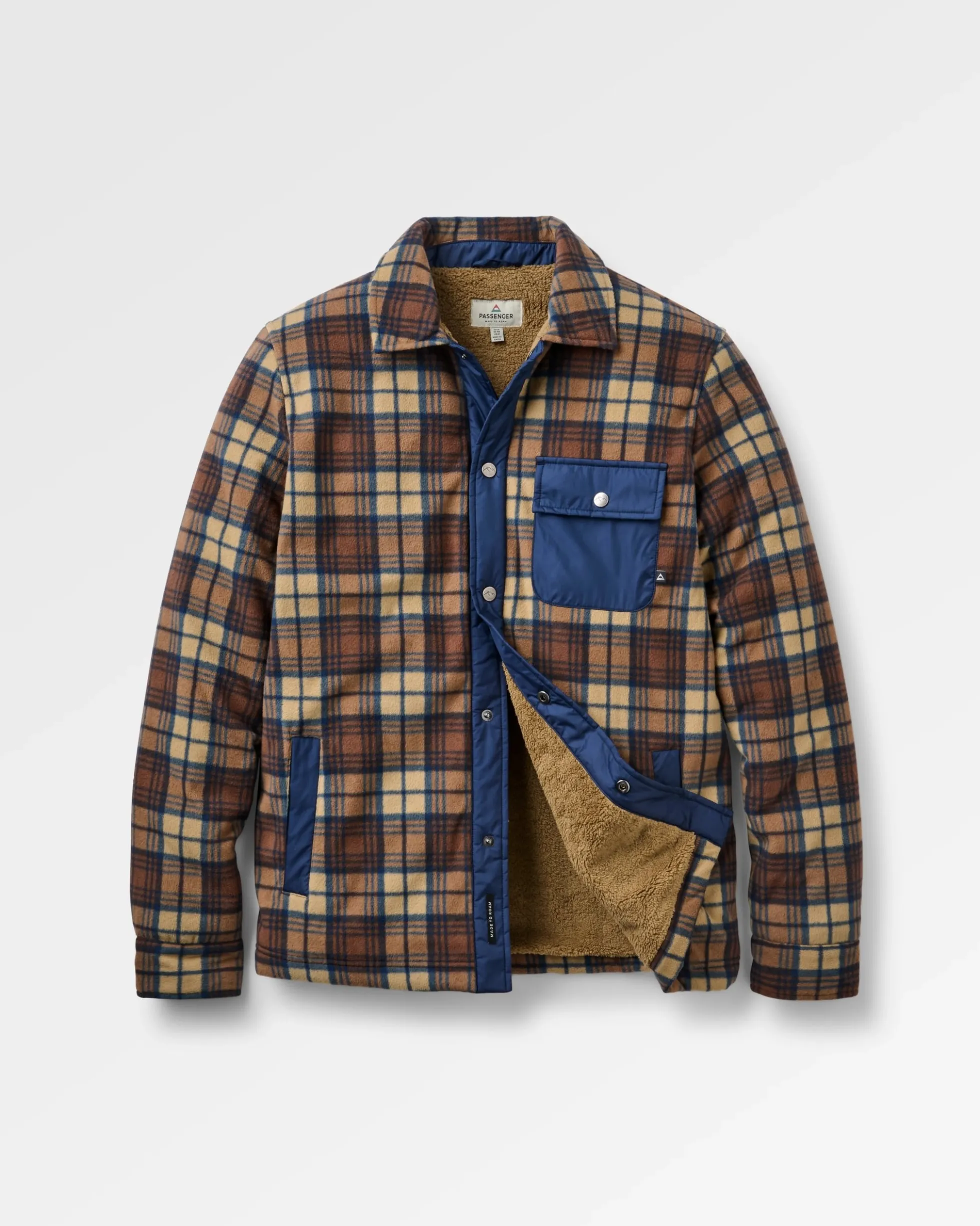 Herren Firelight Sherpa-gefüttertes Überhemd – Dunkelblau/Karamell Karo