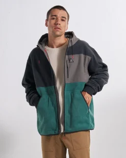 Herren Woodland Fleecejacke mit Kapuze und Reißverschluss – Faded Black/Deep Ocean