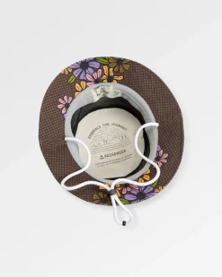 Schattierter natürliche Fischerhut – Florales Gitter Espresso