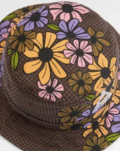 Schattierter natürliche Fischerhut – Florales Gitter Espresso