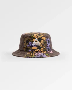 Schattierter natürliche Fischerhut – Florales Gitter Espresso